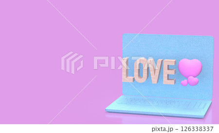 The Love wood text and Pink Heart on laptop  for  romance concept 3d Rendering. 126338337