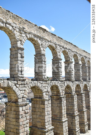 Right side view of Segovia Aqueduct, Roman construction for transporting water 126338438
