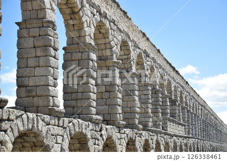 Right side view of Segovia Aqueduct, Roman construction for transporting water 126338461