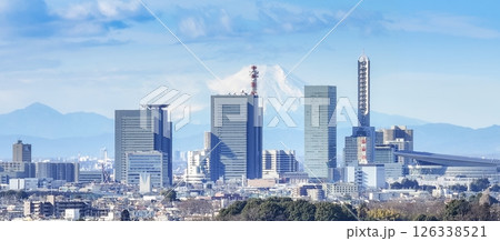 空撮「埼玉県」さいたま新都心と富士山を望む　さいたま市 126338521