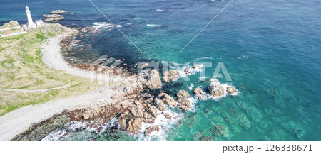 空撮「青森県」本州最北端 尻屋崎灯台の風景 下北半島 空撮「青森県」本州最北端 尻屋崎灯台の風景 下北半島 126338671