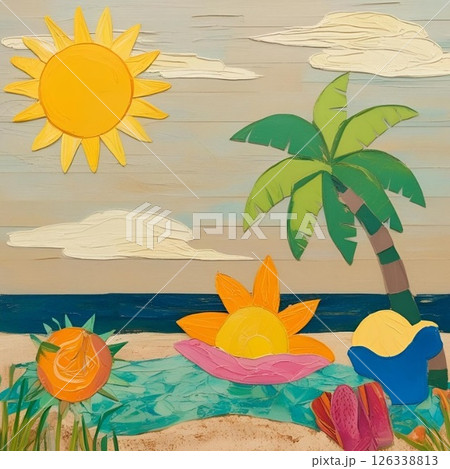 青い海と空のイラスト｜夏の背景・バナー用 [背景透過] 126338813