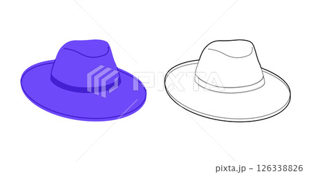 Gambler Hat with band. Head Fashion accessory cap with wide brim clothing technical illustration. Vector headgear 126338826