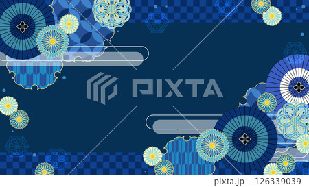 青色と和傘の夏向け和風柄背景、16:9 青色と和傘の夏向け和風柄背景、16:9 126339039