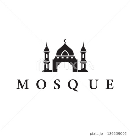 mosque logo design concept of a place of worship with a minimalist black silhouette mosque temple commemorating Islamic day 126339095