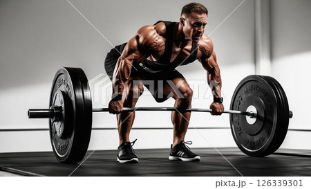 トレーニングジムでデッドリフトをする男性 トレーニングジムでデッドリフトをする男性 126339301