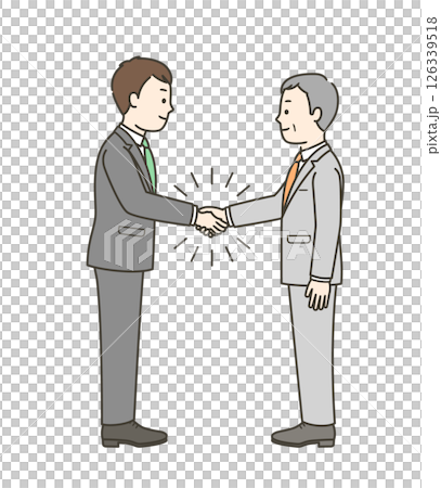 An elderly man and a young businessman shaking hands after a successful business succession 126339518
