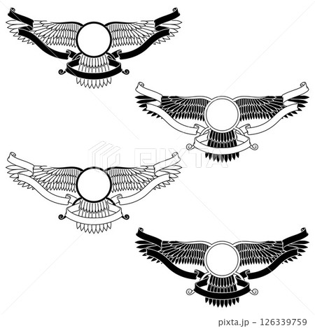 Zoroastrian winged solar disk with ribbon Zoroastrian winged solar disk with ribbon 126339759