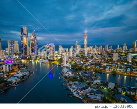 Aerial view of Gold Coast in Australia at night Aerial view of Gold Coast in Australia at night 126339900