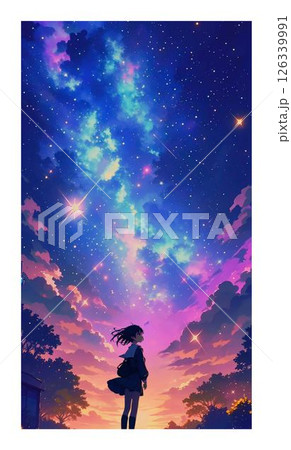 美しい星空を見上げる少女のイラスト 126339991