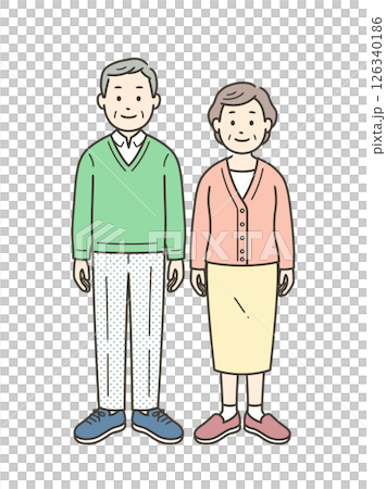 高齢男女の夫婦が並んで立っている全身イラスト 126340186