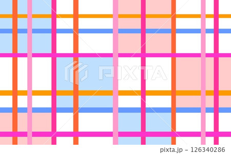 格子模様　幾何学模様　四角形　オレンジ色　ピンク　ブルー 126340286