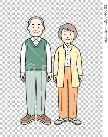 高齢男女の夫婦が並んで立っている全身イラスト 高齢男女の夫婦が並んで立っている全身イラスト 126340302
