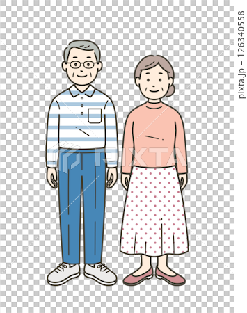 高齢男女の夫婦が並んで立っている全身イラスト 126340558