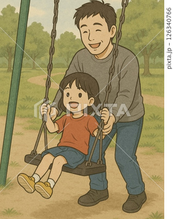 ブランコで遊ぶ親子 126340766