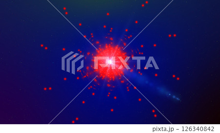 暗闇で爆砕する赤い光の粒子(動画もあります) 暗闇で爆砕する赤い光の粒子(動画もあります) 126340842