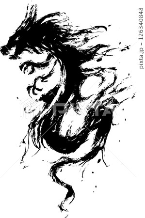 ドラゴンのおしゃれな和風墨絵マークイラスト ドラゴンのおしゃれな和風墨絵マークイラスト 126340848