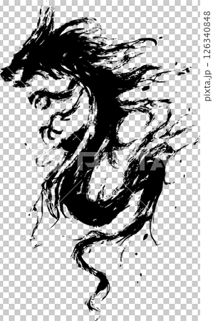 ドラゴンのおしゃれな和風墨絵マークイラスト ドラゴンのおしゃれな和風墨絵マークイラスト 126340848