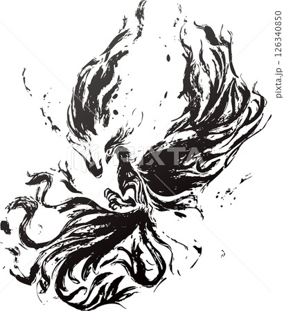 鳳凰・フェニックス・不死鳥のおしゃれな和風墨絵マークイラスト 126340850