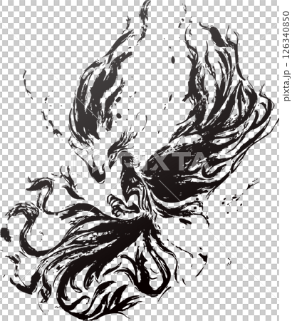 鳳凰・フェニックス・不死鳥のおしゃれな和風墨絵マークイラスト 126340850