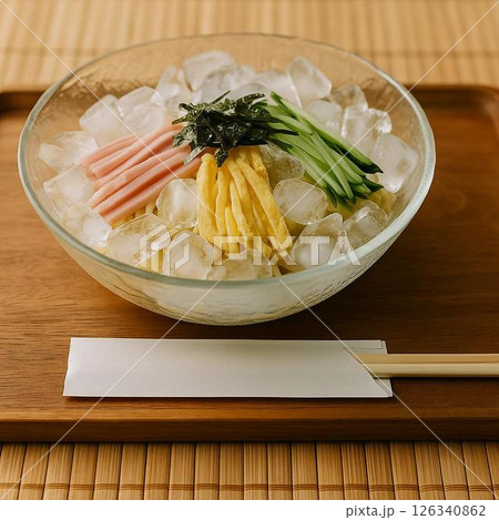 冷涼な質感とリアルな生活感で綴る、夏の一皿たち、氷の中の冷やし中華 126340862
