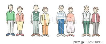 色々な服装の高齢夫婦のイラストセット 色々な服装の高齢夫婦のイラストセット 126340936