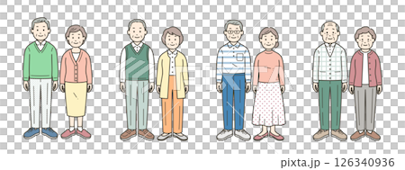 色々な服装の高齢夫婦のイラストセット 色々な服装の高齢夫婦のイラストセット 126340936