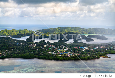 Aerial panoramic view of Koror Island in Palau - Micronesia, Oceania Aerial panoramic view of Koror Island in Palau - Micronesia, Oceania 126341018