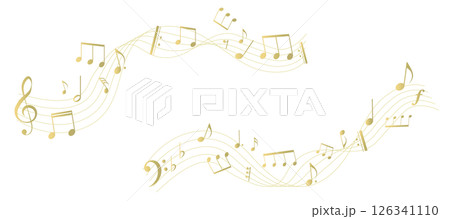 ゴールドの遠近感のある楽譜のフレームイラスト 五線譜 背景イラスト 音符、休符、音楽記号のイラスト ゴールドの遠近感のある楽譜のフレームイラスト 五線譜 背景イラスト 音符、休符、音楽記号のイラスト 126341110