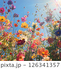 Vibrant Flower Field Under Blue Sky 126341357