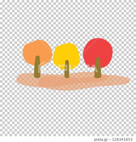 かわいく並んだ紅葉した木 126341653