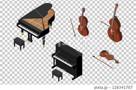 等距插畫：鋼琴和弦樂器 126341707
