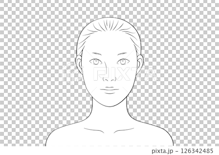 A woman with single eyelids and no makeup | Line drawing illustration for makeup practice and simulation 126342485