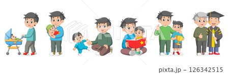Father and son relationships set. Happy loving family, positive parenting and nurturing. Care, trust and support between parent and a child of illustration Father and son relationships set. Happy loving family, positive parenting and nurturing. Care, trust and support between parent and a child of illustration 126342515