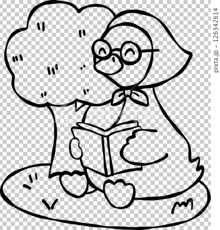 Goose Reading Under Tree Illustration 126342614