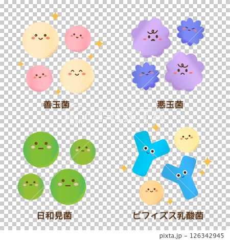 手描き風かわいい腸内細菌セット 126342945