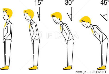 お辞儀をするシンプルな男性のイラスト お辞儀をするシンプルな男性のイラスト 126342951