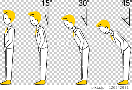 お辞儀をするシンプルな男性のイラスト お辞儀をするシンプルな男性のイラスト 126342951