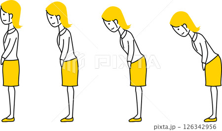 お辞儀をするシンプルな女性のイラスト 126342956