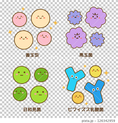 一組可愛的腸道細菌線描 126342959