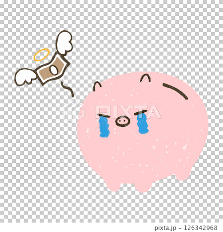 Hand-drawn piggy bank crying because money has disappeared Hand-drawn piggy bank crying because money has disappeared 126342968