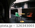 誰もいないカラフルな椅子と机 126343003