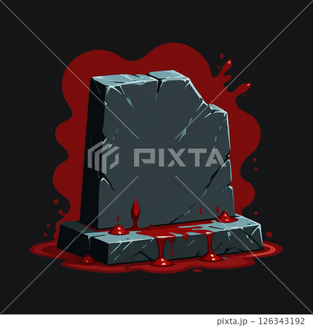 Bloody gravestone with dark background and dramatic red splashes around its base, giving a spooky and ominous atmosphere ideal for Halloween or horror-themed designs. Bloody gravestone with dark background and dramatic red splashes around its base, giving a spooky and ominous atmosphere ideal for Halloween or horror-themed designs. 126343192