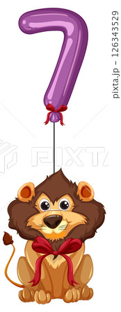 Lion with Balloon Number Seven Illustration Lion with Balloon Number Seven Illustration 126343529