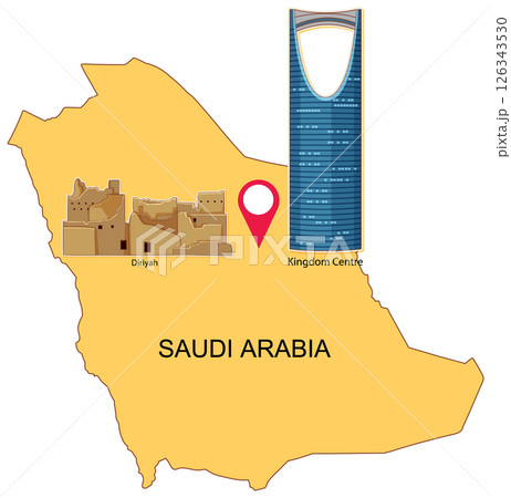 Saudi Arabia Map with Landmarks Illustration Saudi Arabia Map with Landmarks Illustration 126343530