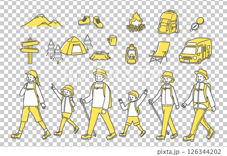 Three generation family going camping illustration set 126344202