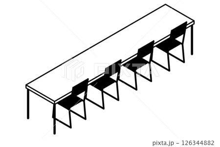 長机とパイプ椅子のシンプルでかわいいアイソメトリック線画イラスト 126344882