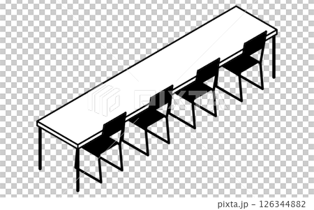 長机とパイプ椅子のシンプルでかわいいアイソメトリック線画イラスト 126344882