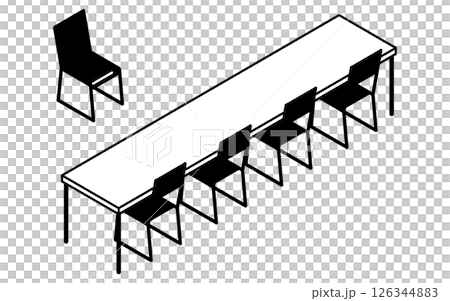 面接室の長机と椅子のシンプルでかわいいアイソメトリック線画イラスト 126344883