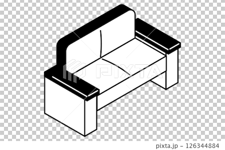 二人掛けソファのシンプルでかわいいアイソメトリック線画イラスト 126344884